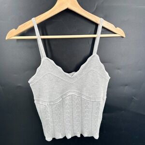 knit tank top feminine light gray y2k retro style boho crochet syle M Pink Rose